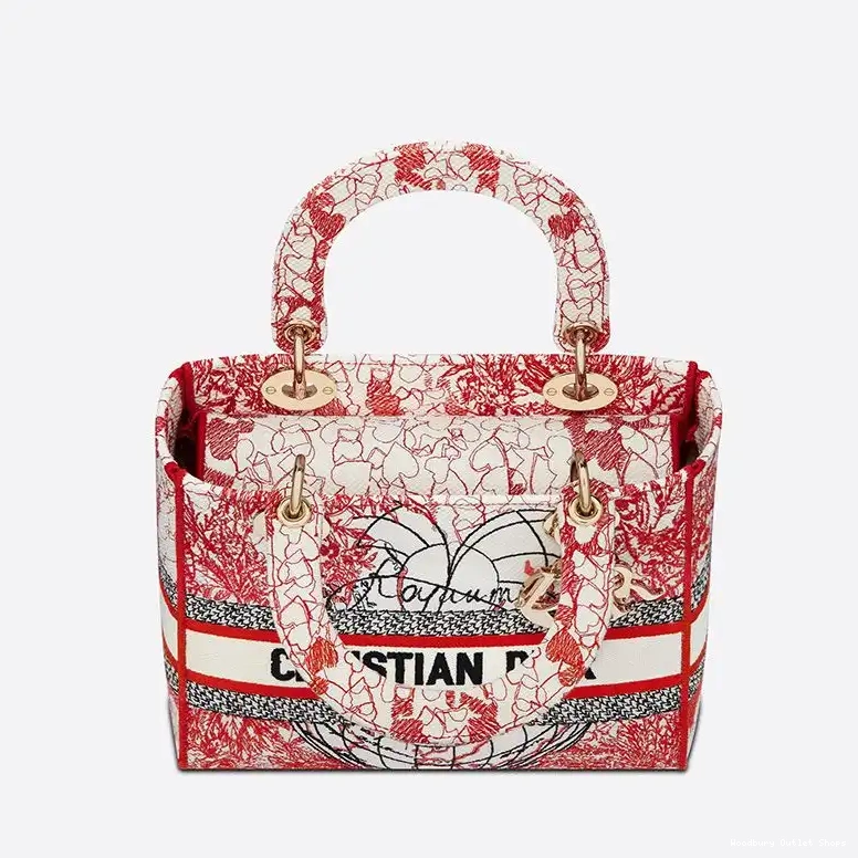 Cheap Canvas Motif Dioramour D-Royaume D-lite White Bag Lady d'Amour Medium Red 0408 Hot Sale